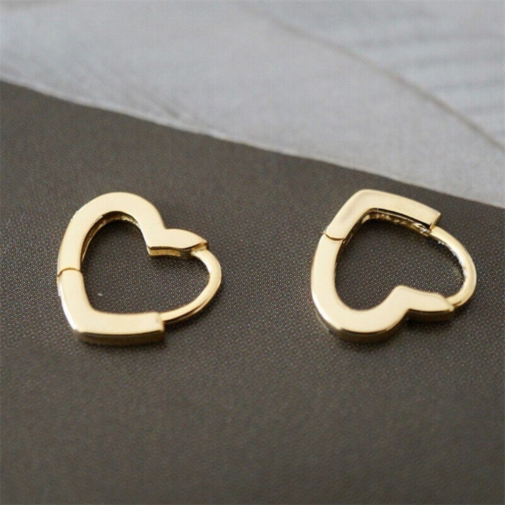 New 18k Gold Over Silver Open Heart Huggies